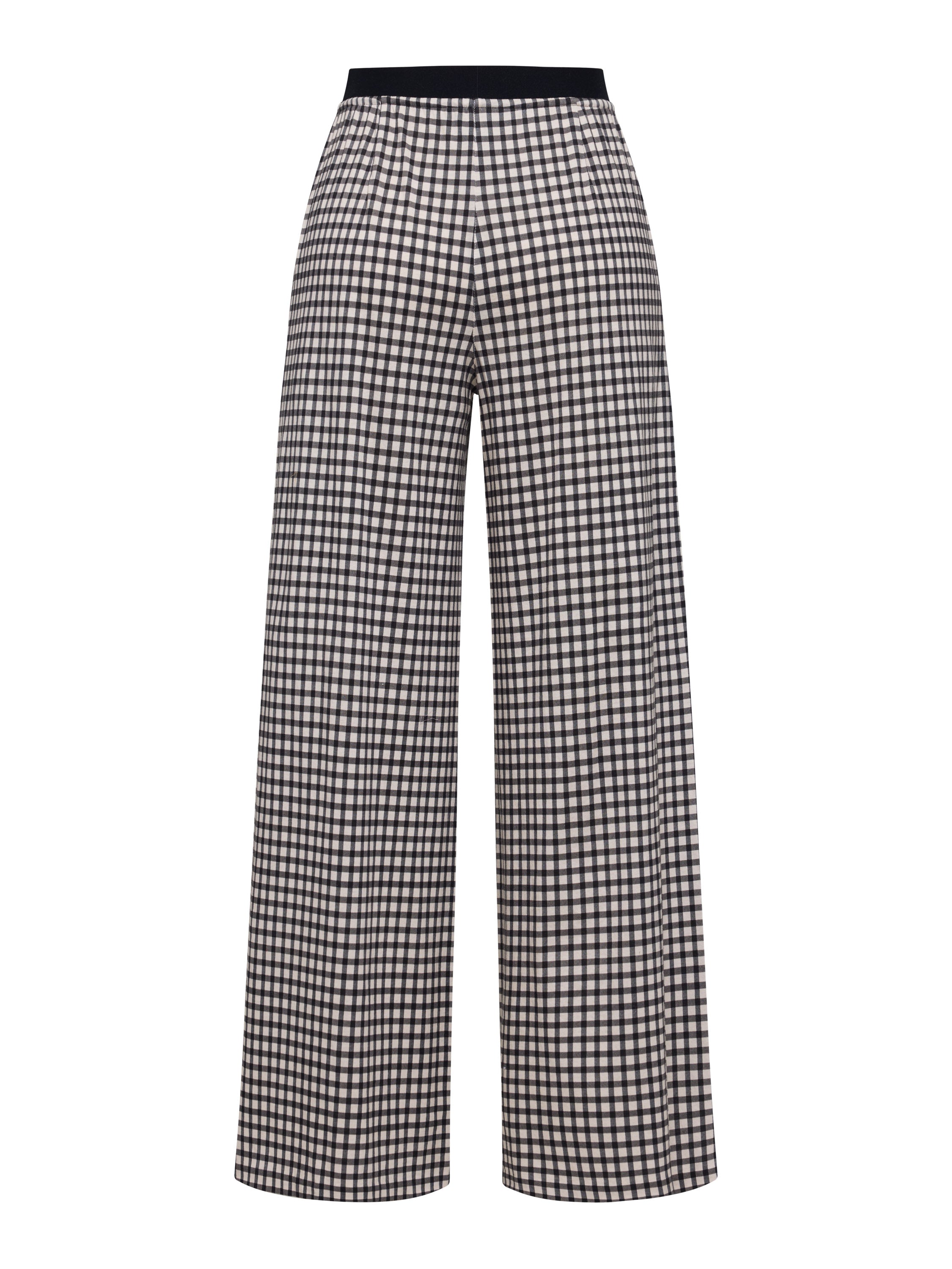 EP YAYING Cotton Check Pleated Wide Leg Pants
