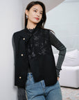 EP YAYING Wool Embroidered Stand Collar Vest