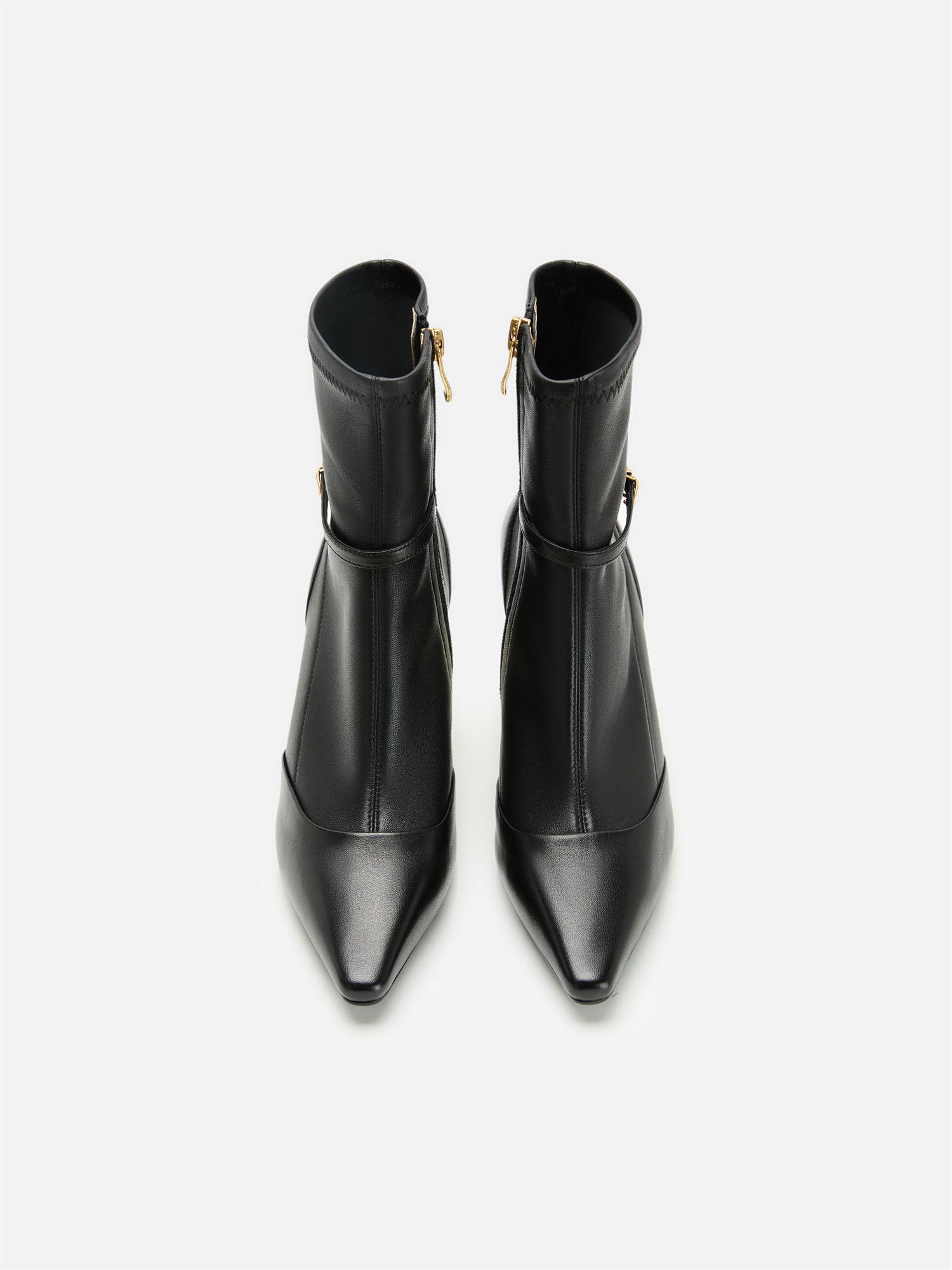 EP YAYING Stretch Lambskin Spliced Pointed Toe High-Heeled Ankle Boots