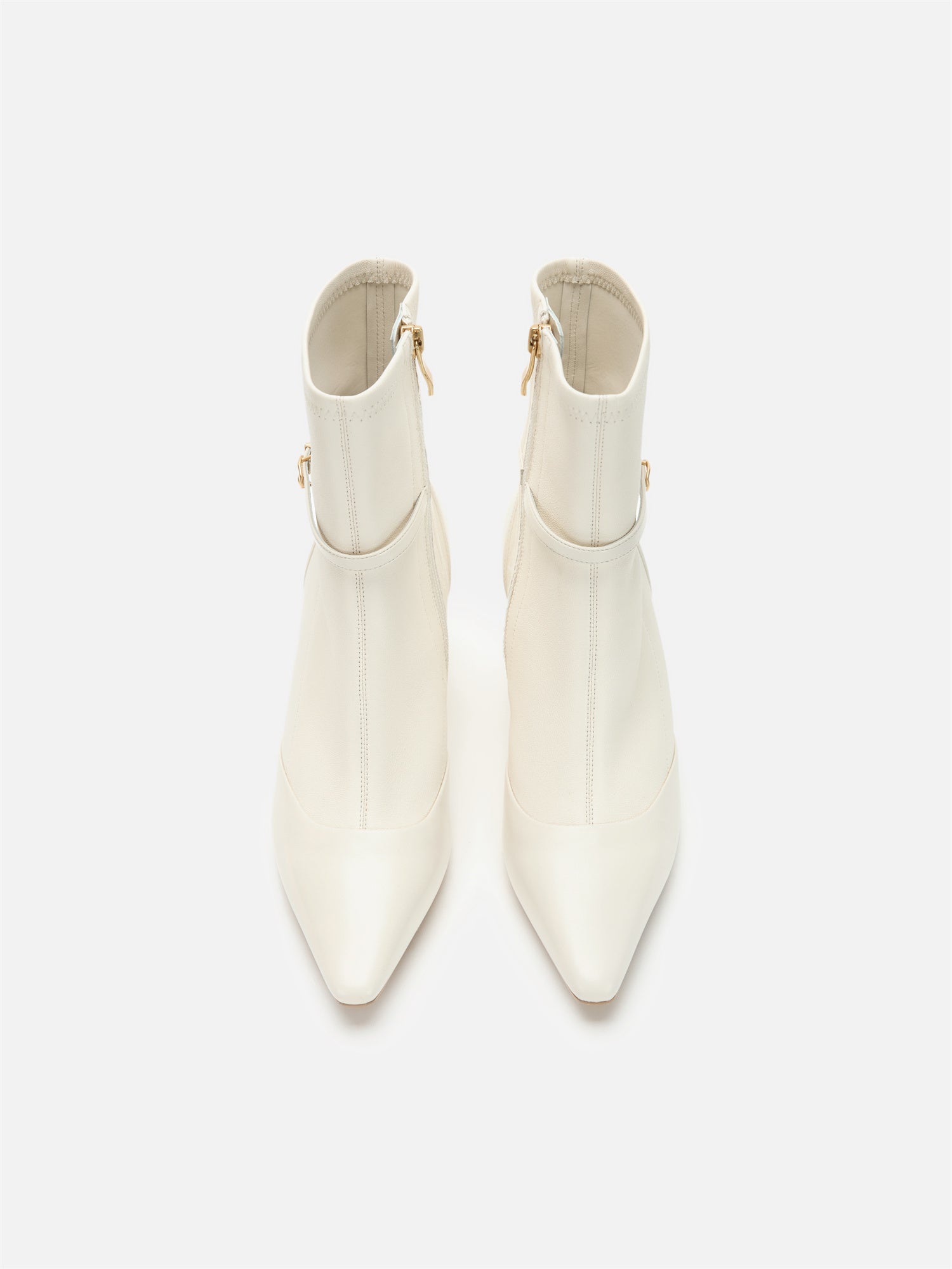 EP YAYING Stretch Lambskin Spliced Pointed Toe High-Heeled Ankle Boots
