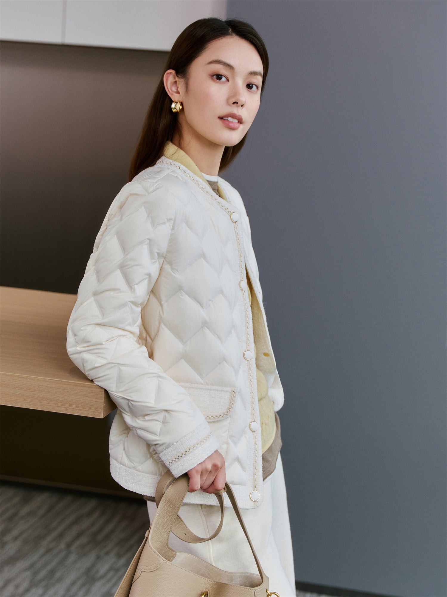 EP YAYING White Duck Down Tweed-Style Jacket EGKIAY137AW