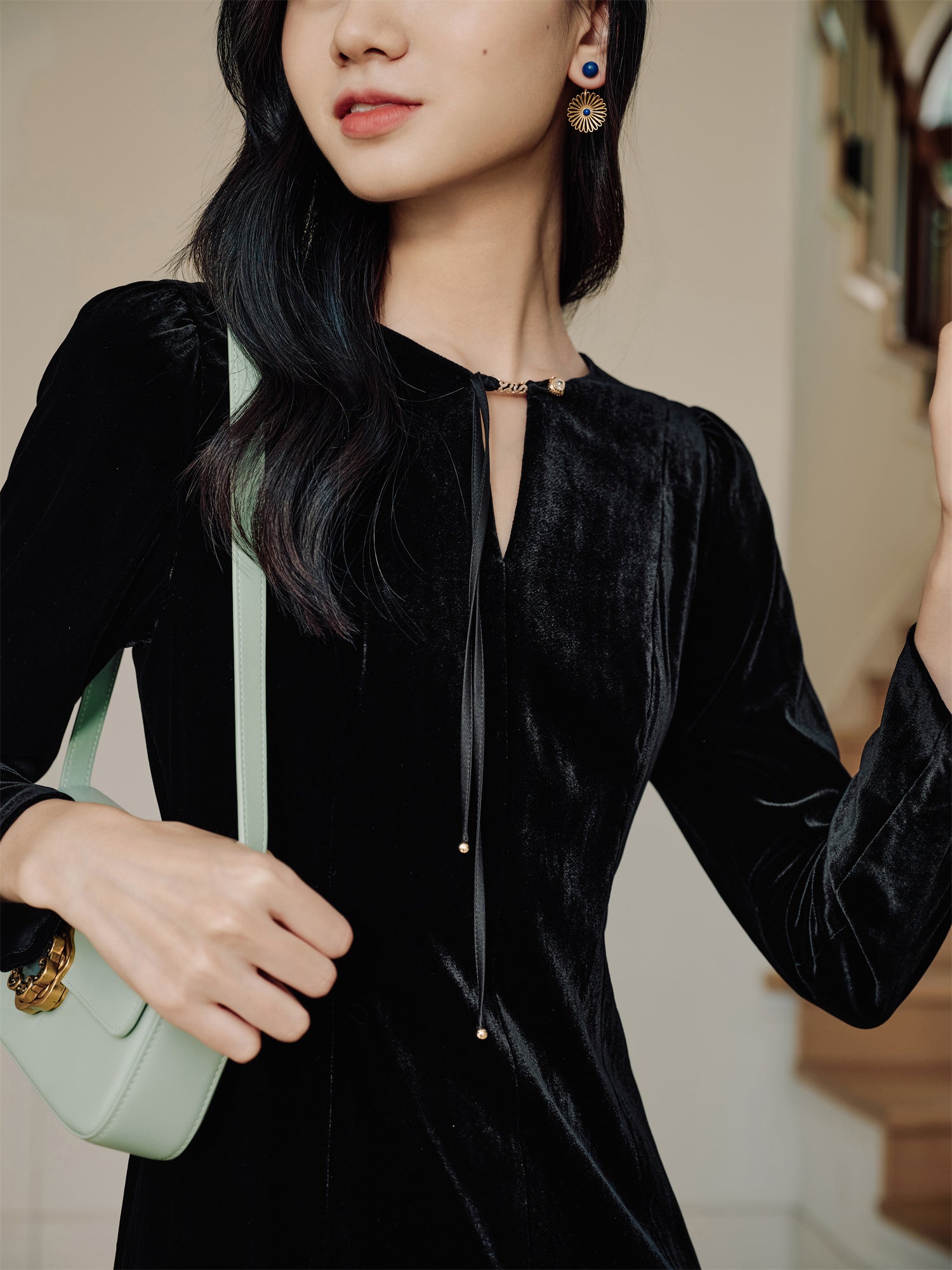 EP YAYING Silk Velvet Little Black Dress
