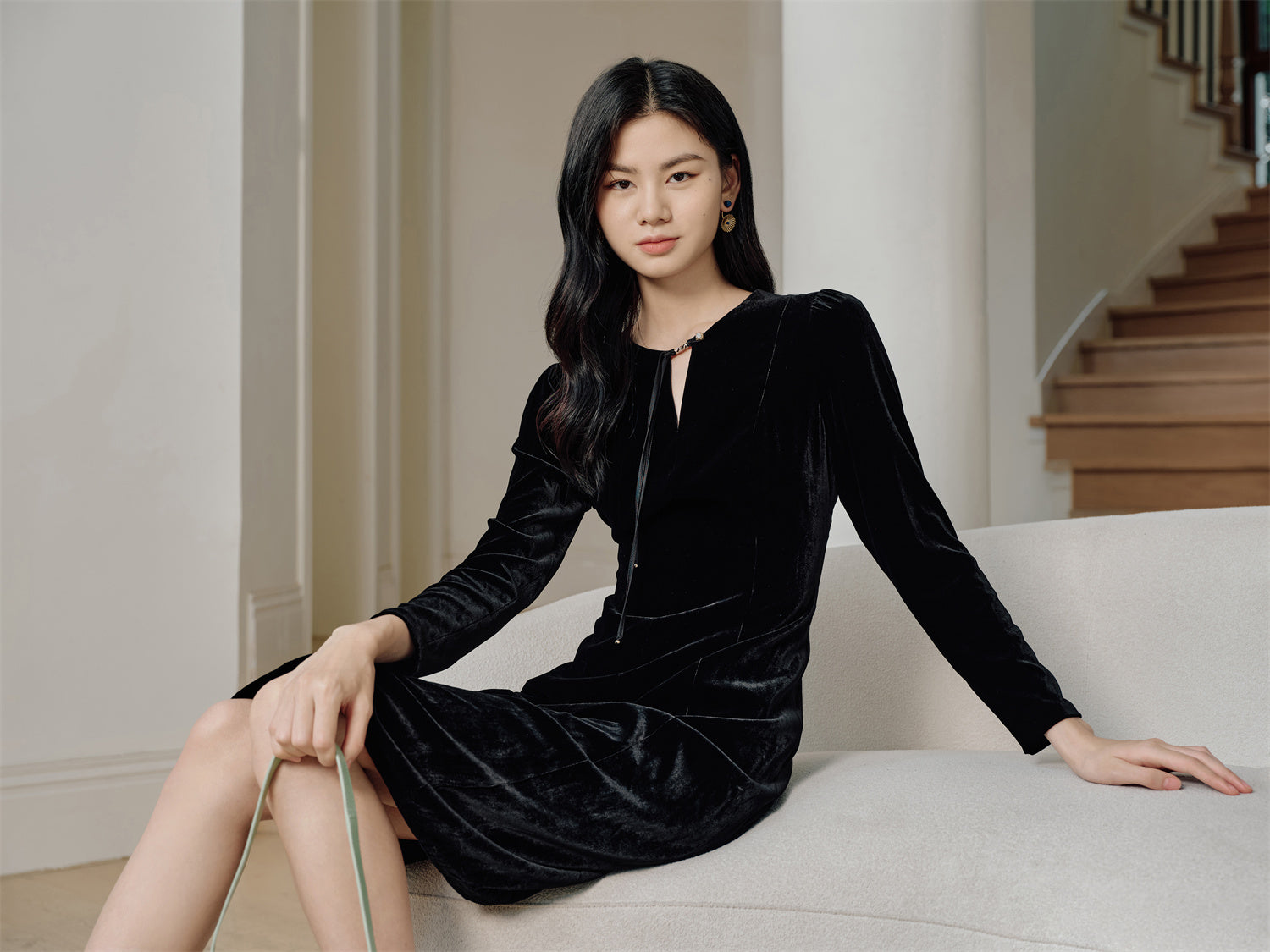 EP YAYING Silk Velvet Little Black Dress