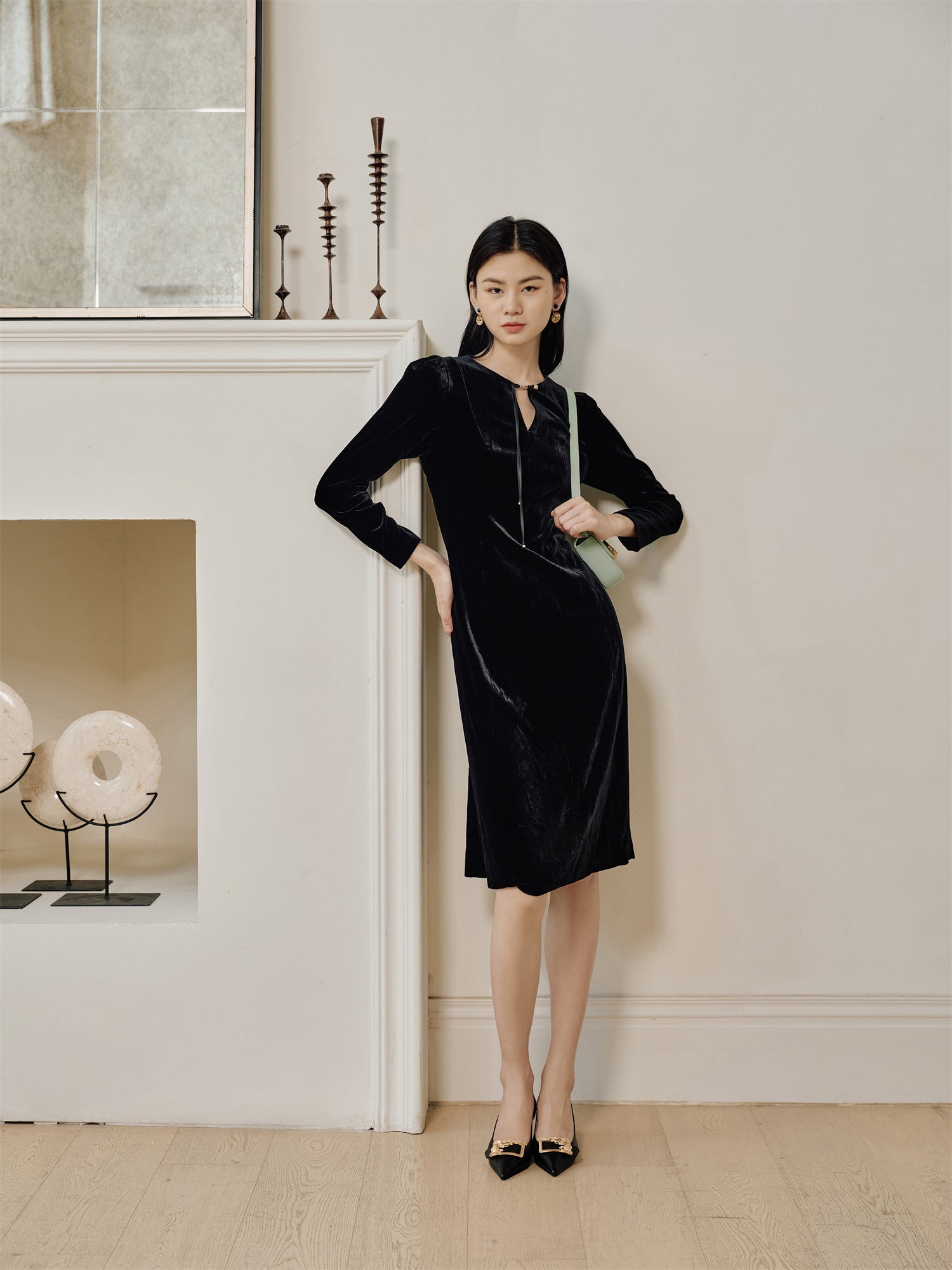EP YAYING Silk Velvet Little Black Dress