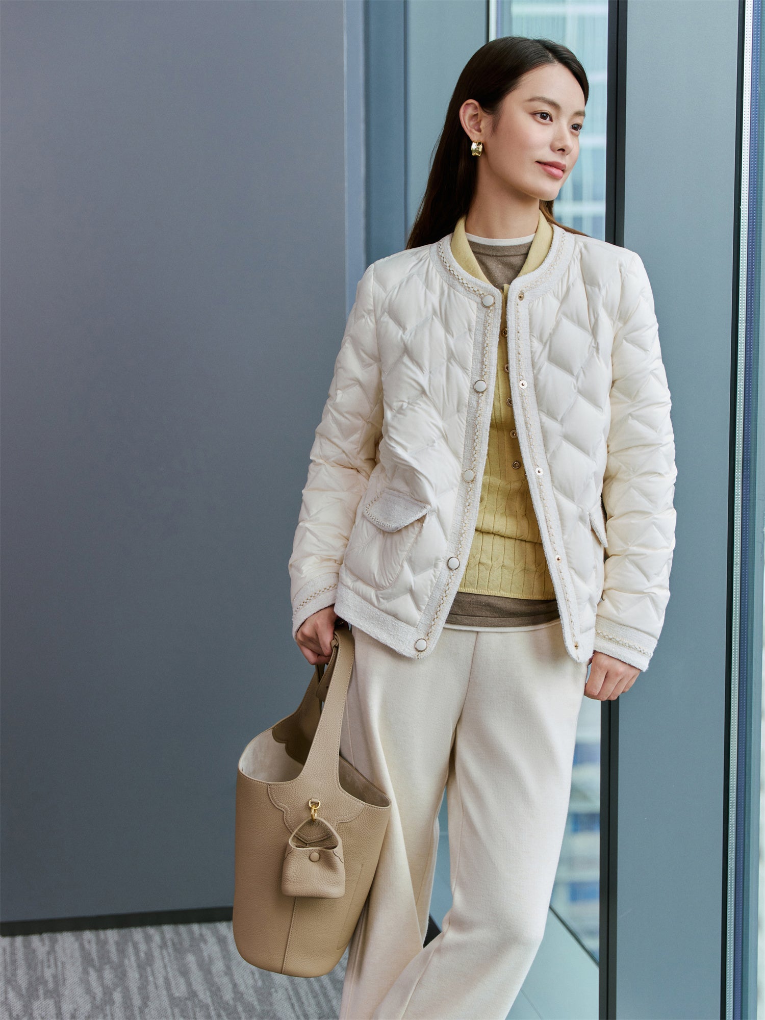 EP YAYING White Duck Down Tweed-Style Jacket EGKIAY137AW