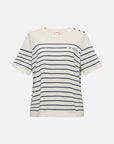 EP YAYING Relaxed Round Neck Embossed Linen Stripe Knit T-Shirt
