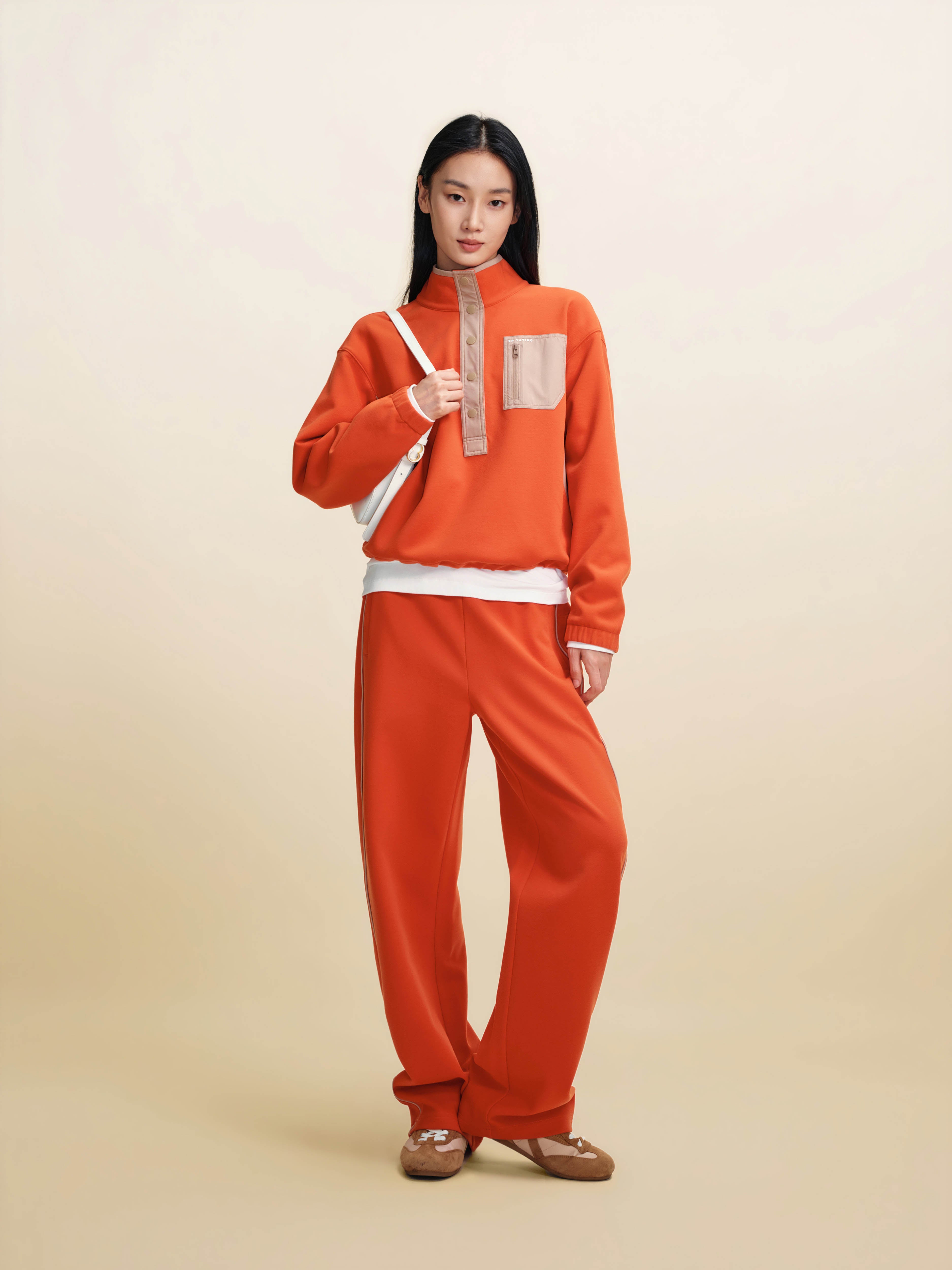 EP YAYING Double‑Faced Fleece Color‑Block Stand‑Collar Sweatshirt EGLIA5203A