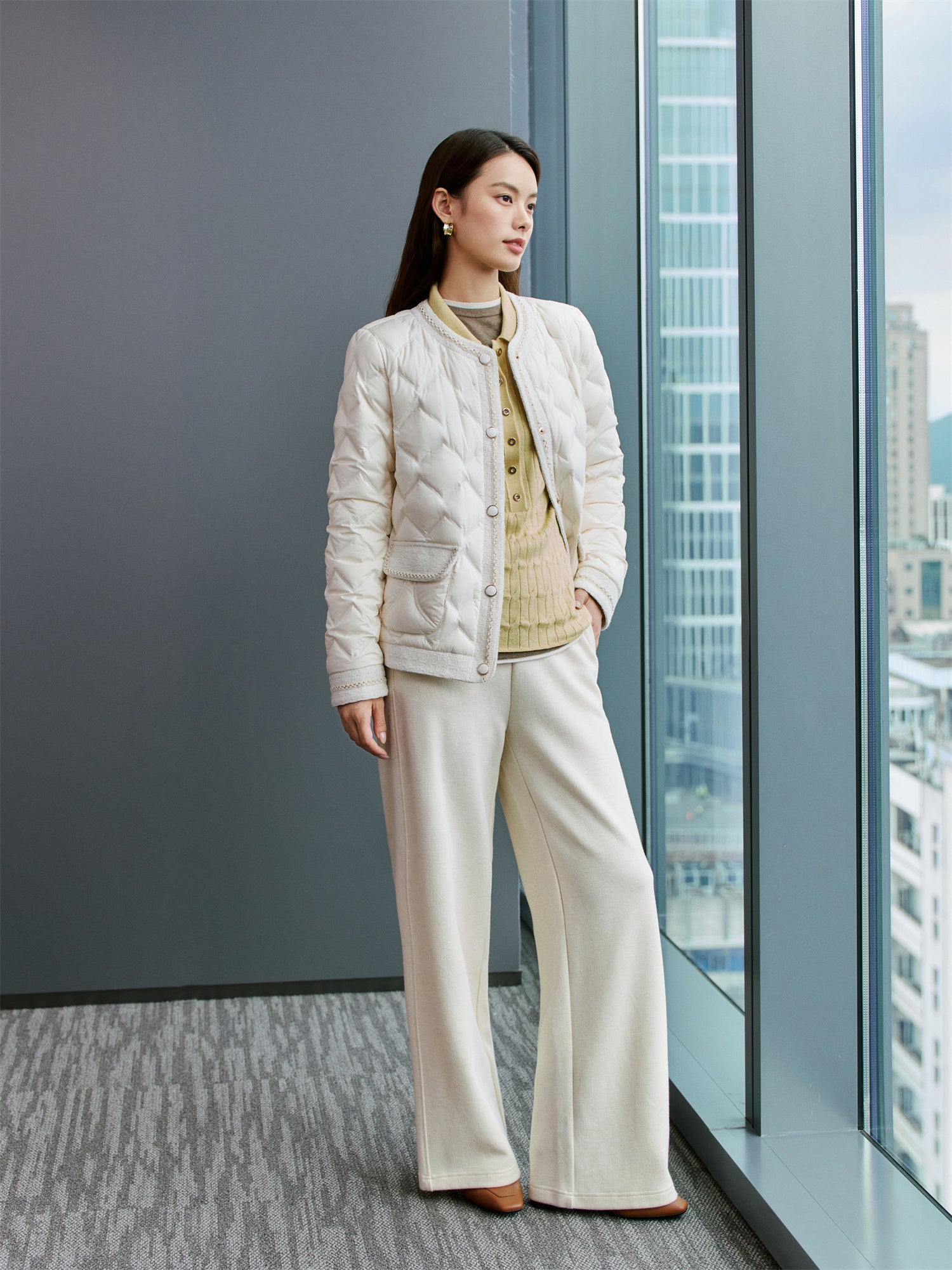 EP YAYING White Duck Down Tweed-Style Jacket EGKIAY137AW