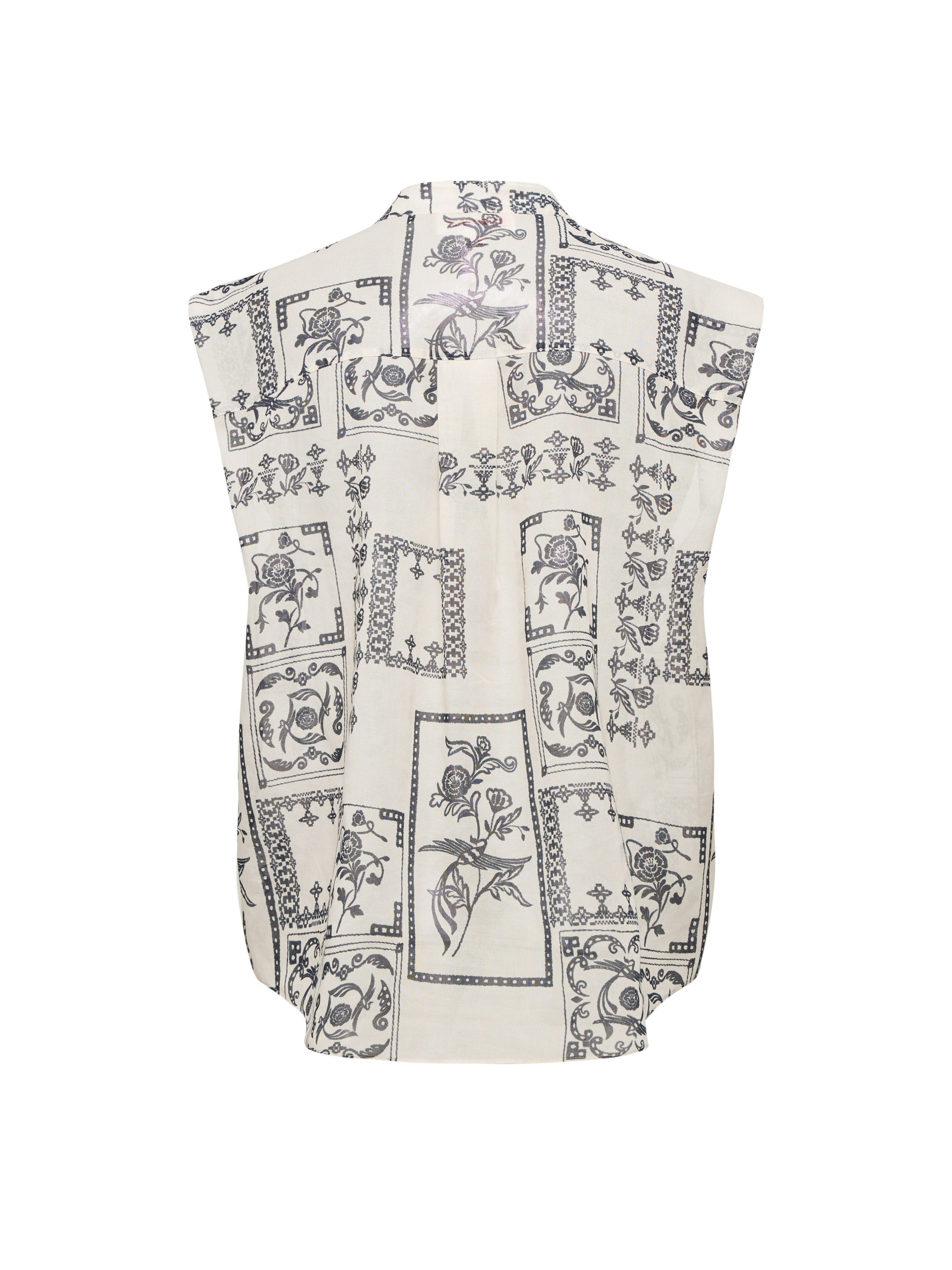 EP YAYING 100% Cotton V-Neck Floral Puff Sleeve Shirt