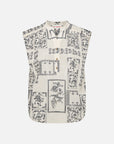 EP YAYING 100% Cotton V-Neck Floral Puff Sleeve Shirt