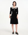 EP YAYING Lace Collar Velvet Knee Length Dress