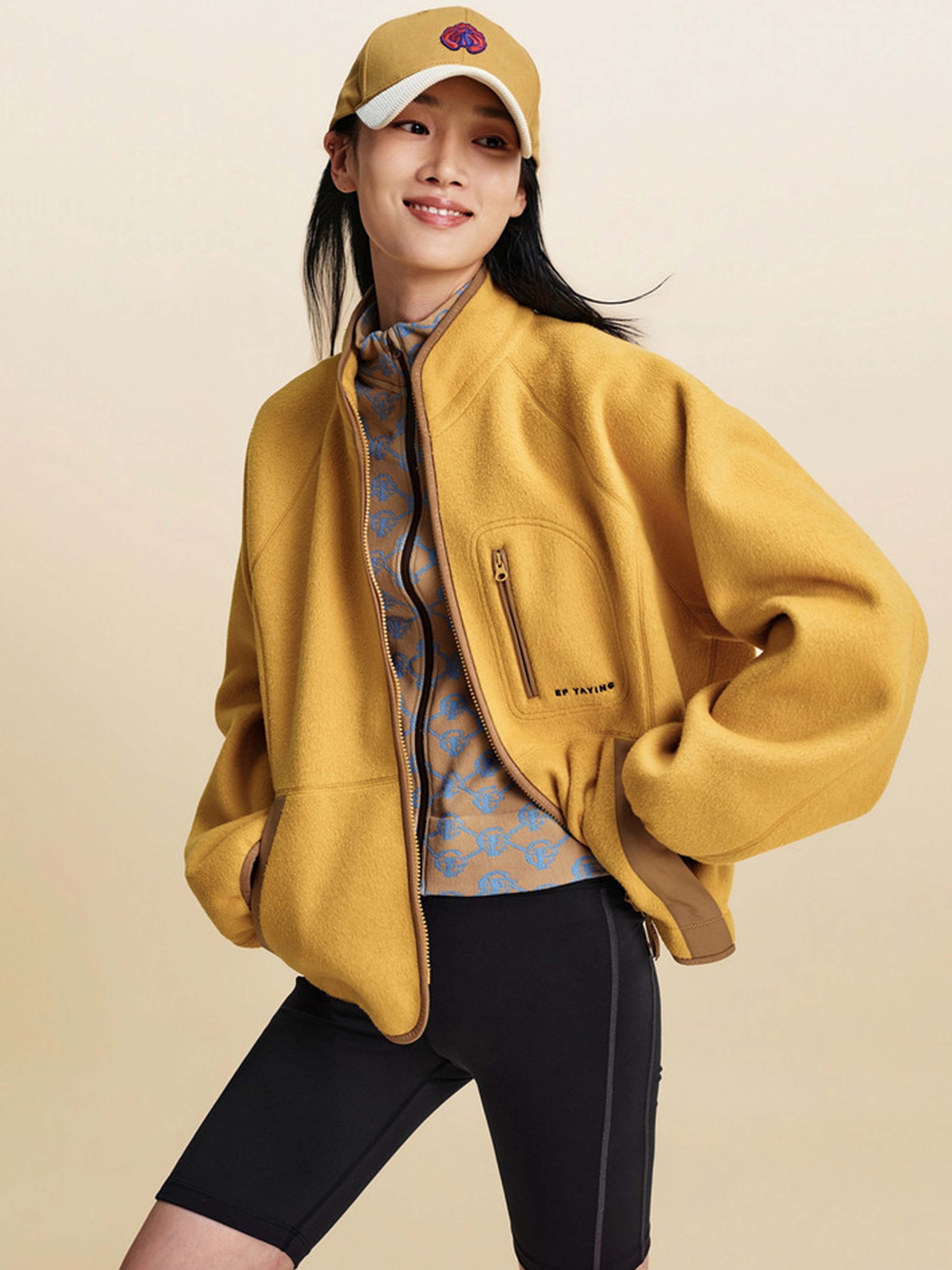 EP YAYING Wool‑Brushed Color‑Blocked Warm Jacket EGLIW1305C