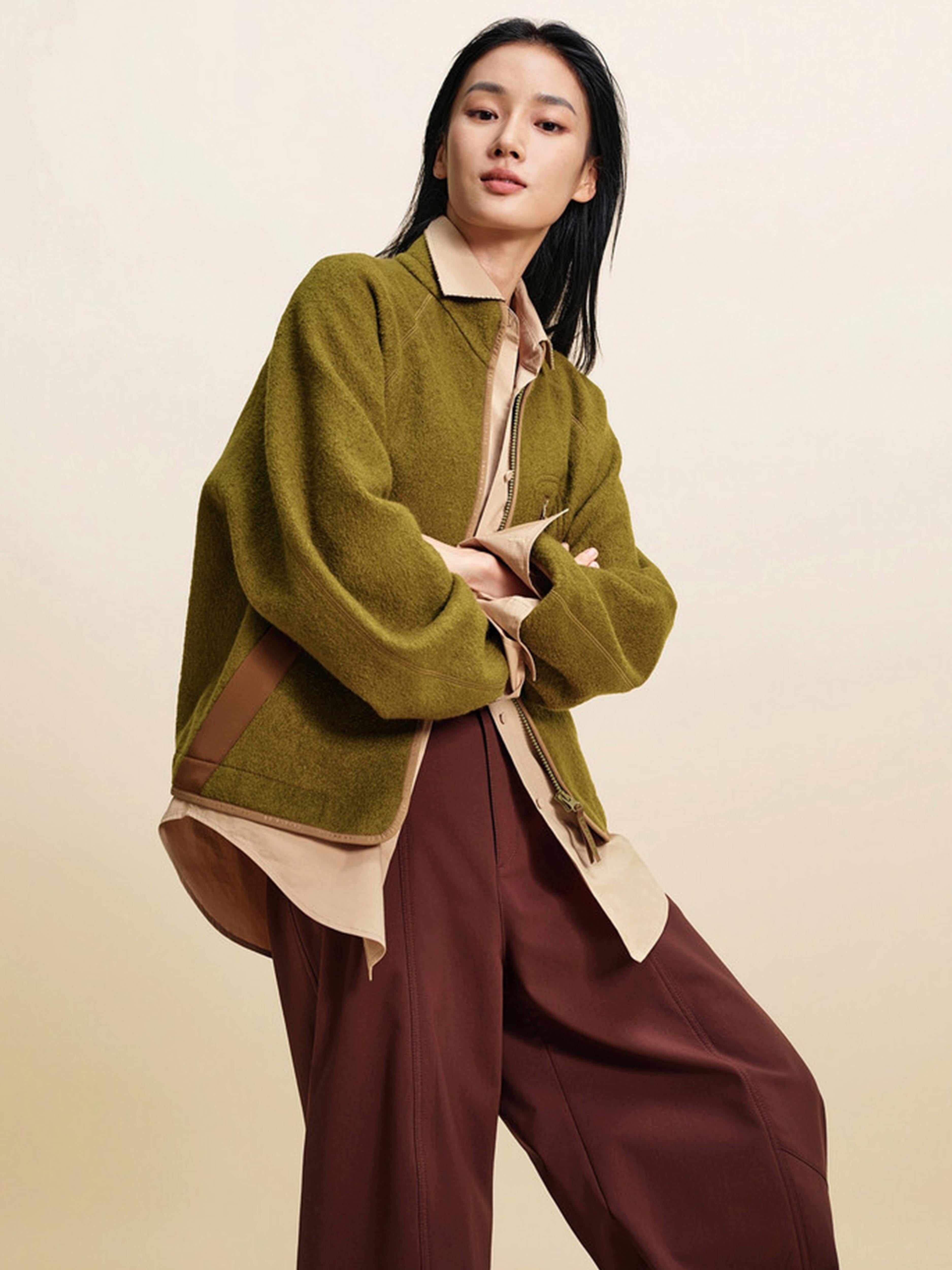 EP YAYING Wool‑Brushed Color‑Blocked Warm Jacket EGLIW1305A