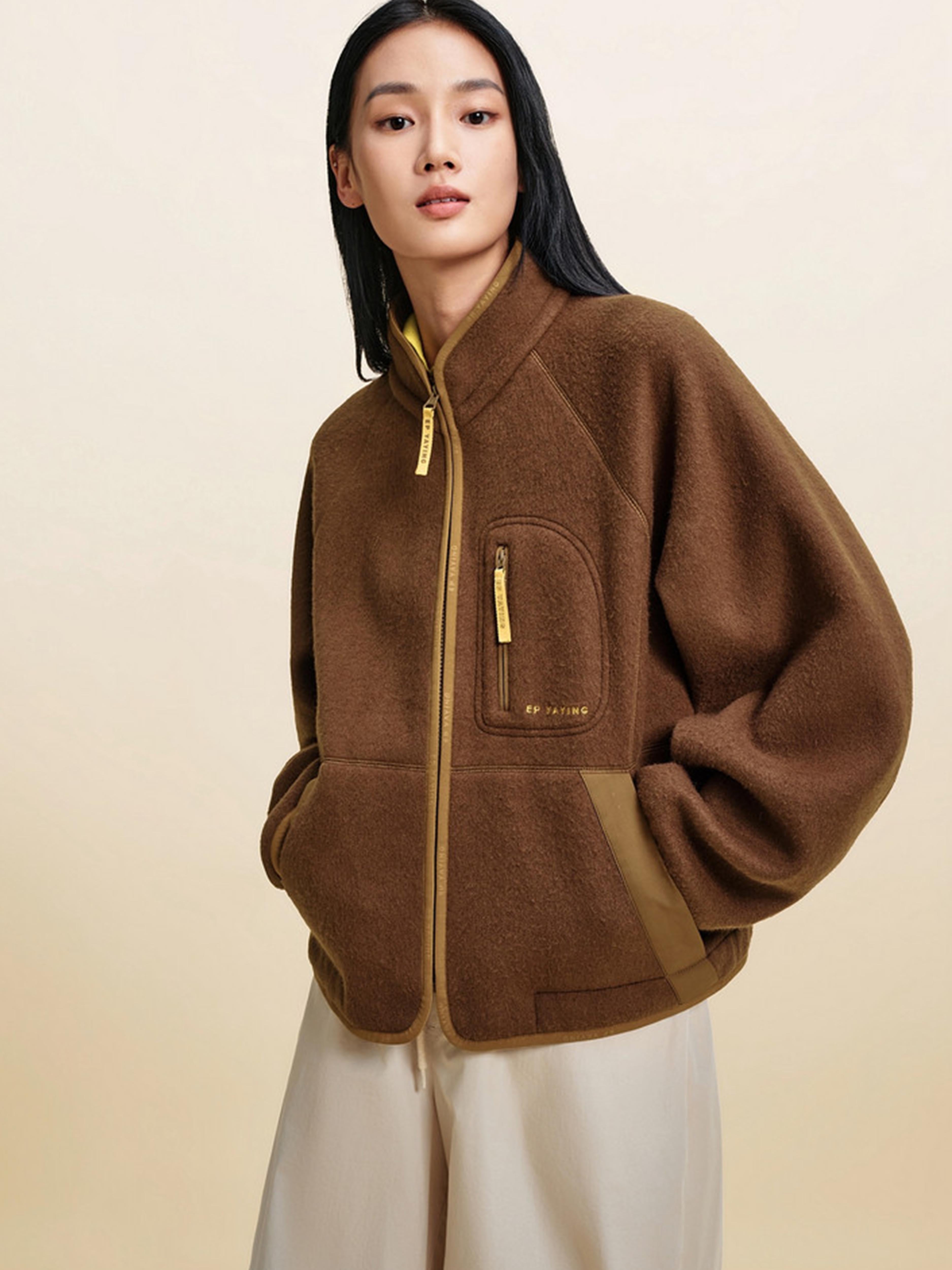 EP YAYING Wool‑Brushed Color‑Blocked Warm Jacket EGLIW1305B