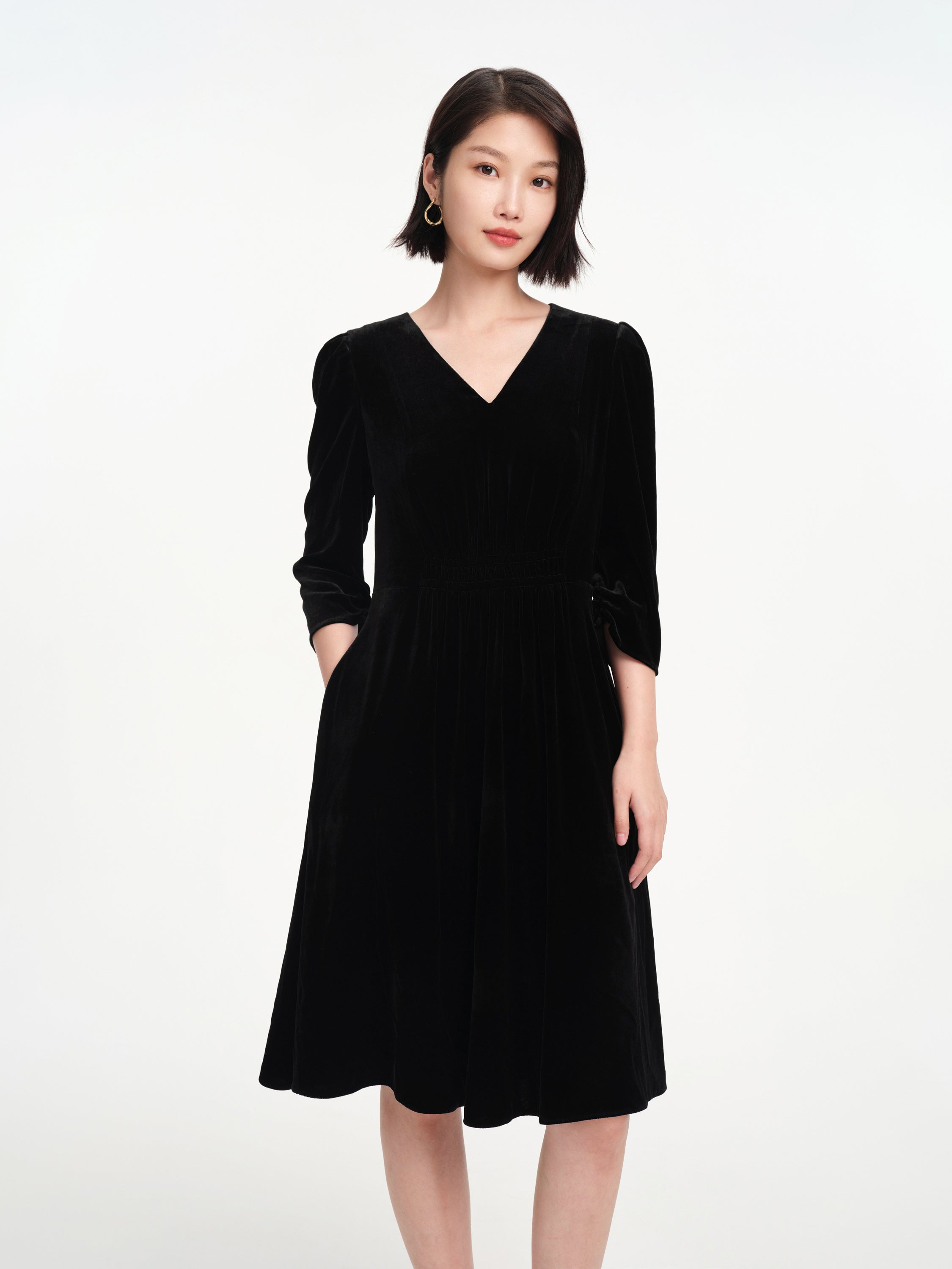 EP YAYING Lace Collar Velvet Knee Length Dress
