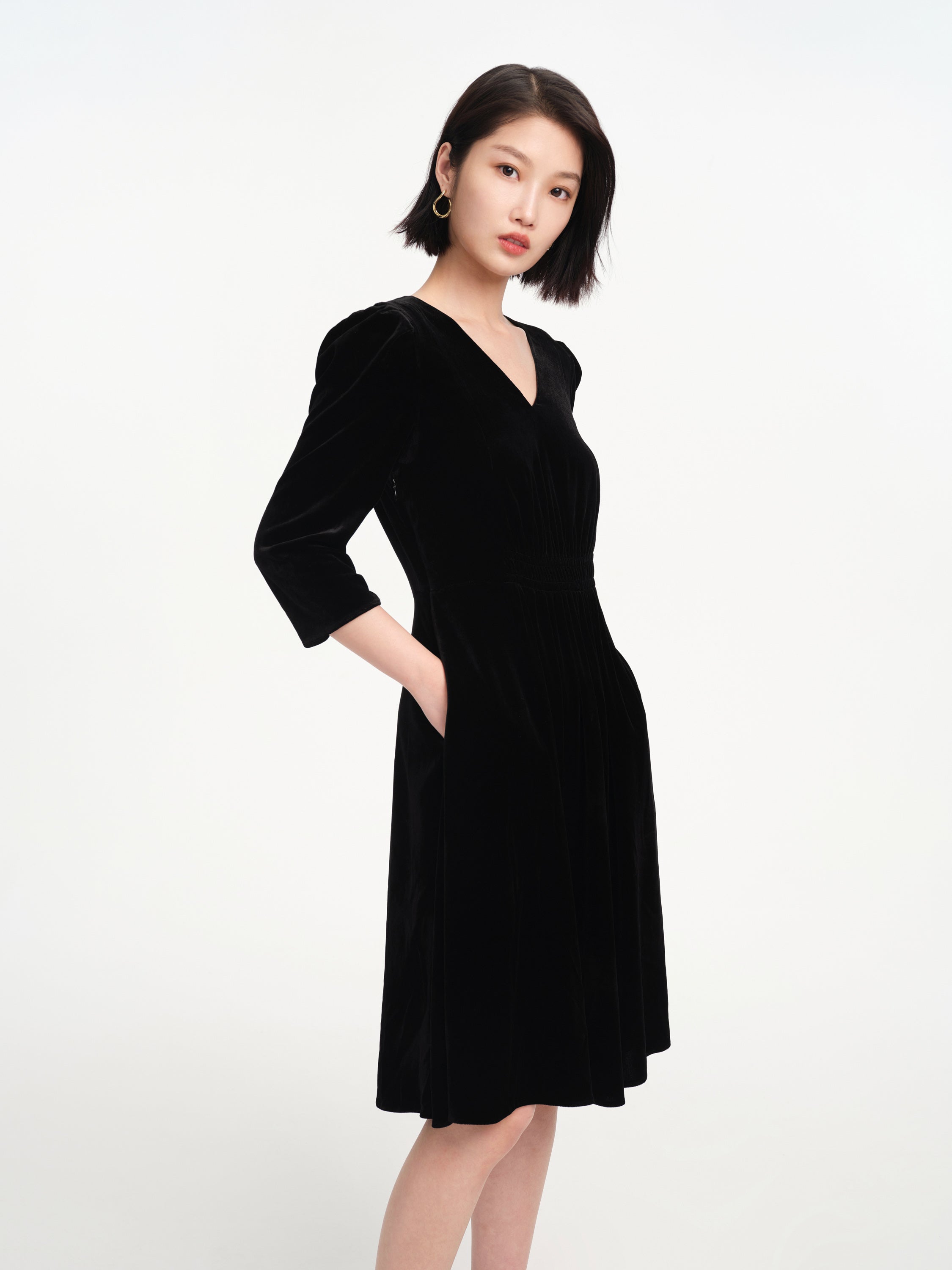 EP YAYING Lace Collar Velvet Knee Length Dress