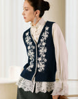 EP YAYING V-Neck Embroidered Cashmere Knit Vest EGLAG9008A