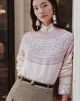EP YAYING Folk Jacquard Pink Wool Sweater EGLAW9552A