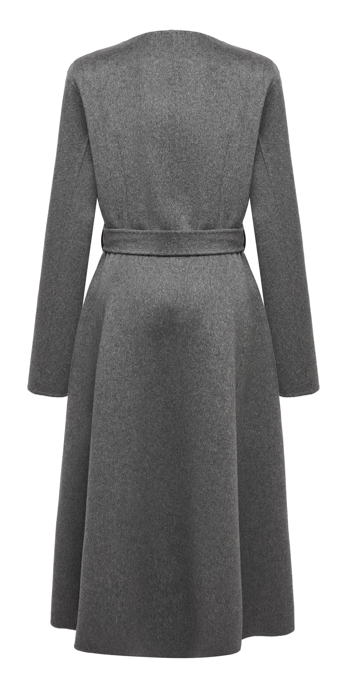 YAYING Charcoal Belted Long Coat with Faux-Fur Collar