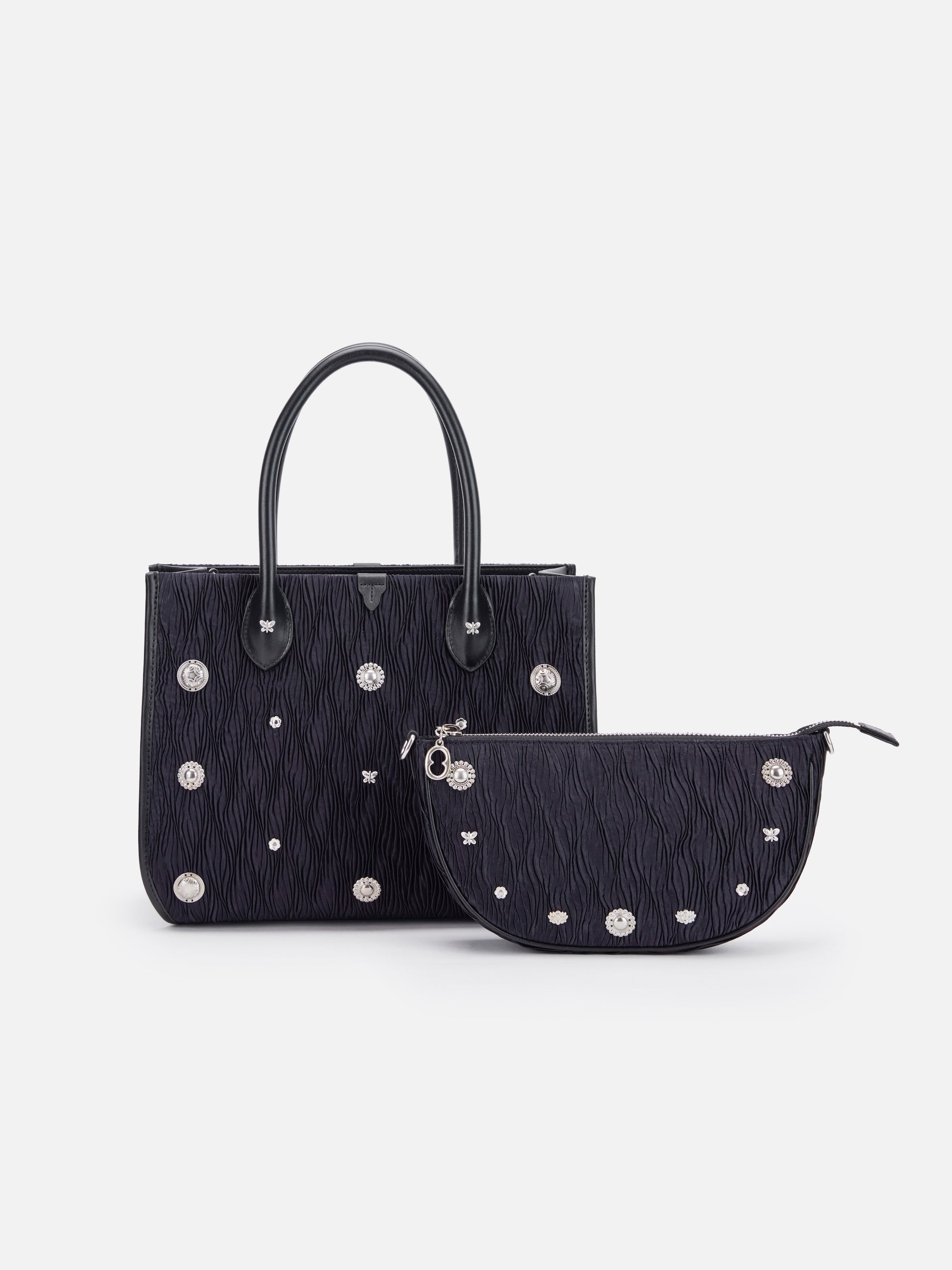 EP YAYING Pleated Acetate Tote Bag with Detachable Pouch