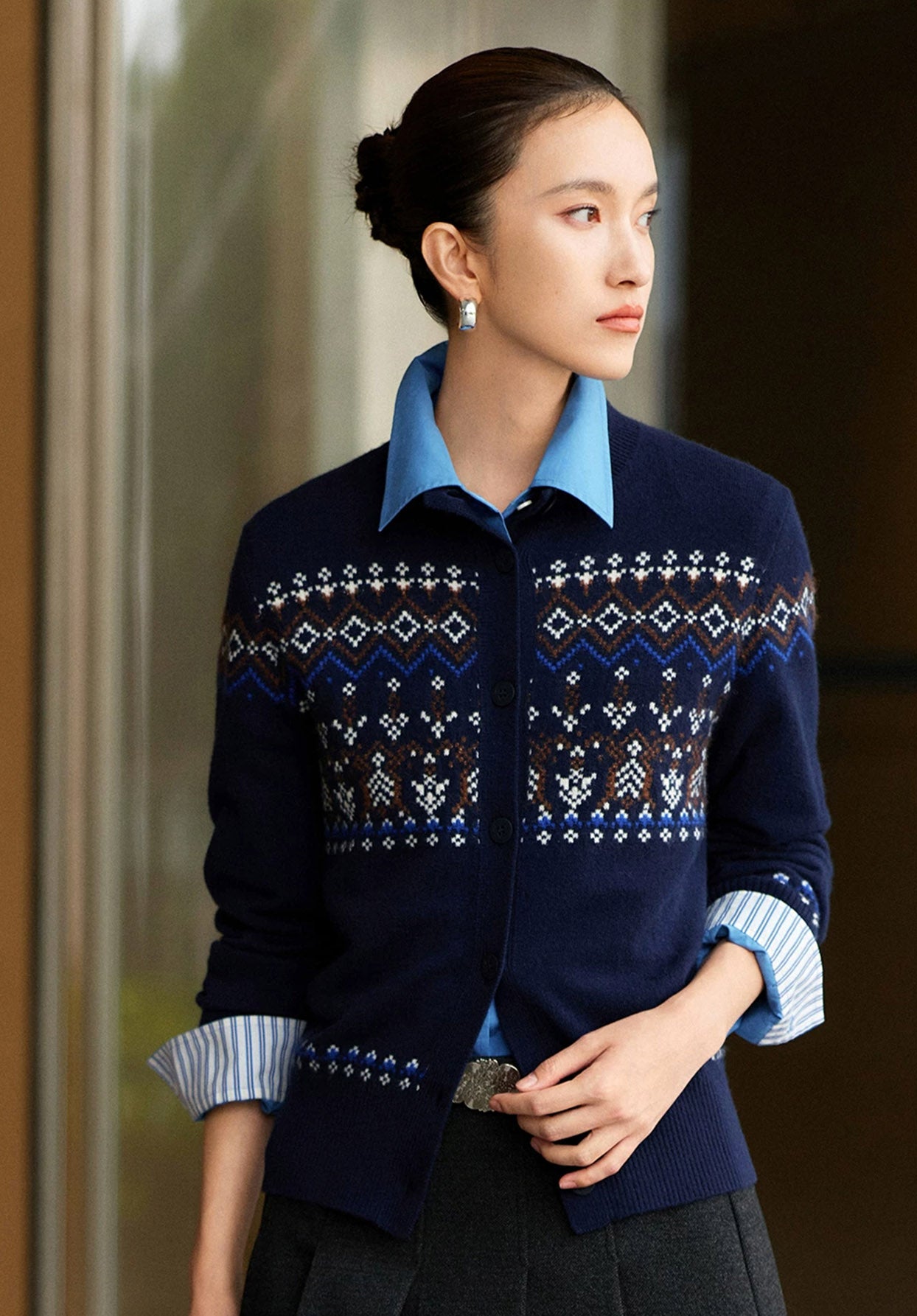 EP YAYING Folk Jacquard Cashmere Knit Cardigan EGLAG9195A