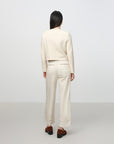 EP YAYING Tweed-Style White Plaid Collarless Jacket