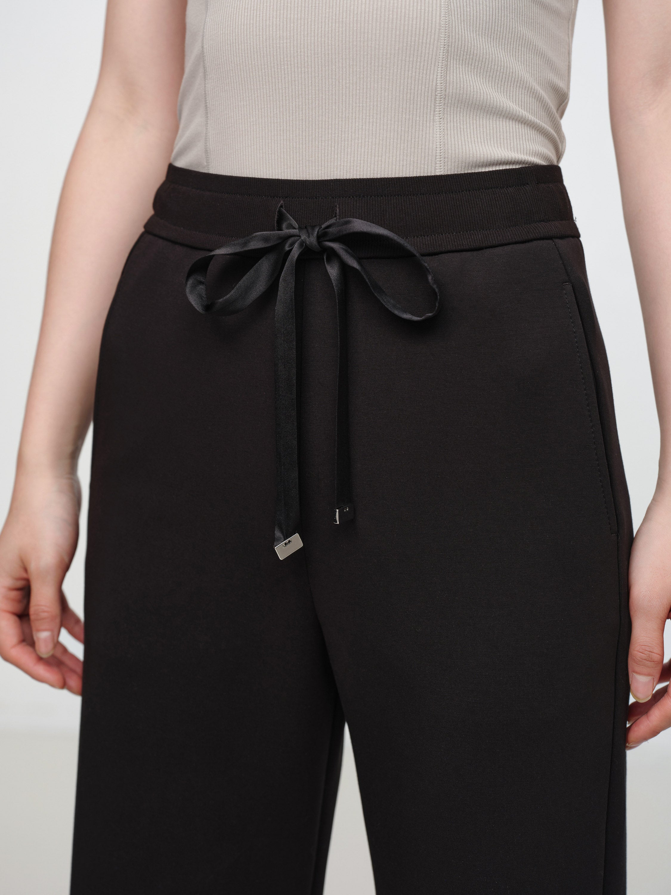EP YAYING Black Cotton Casual Pants