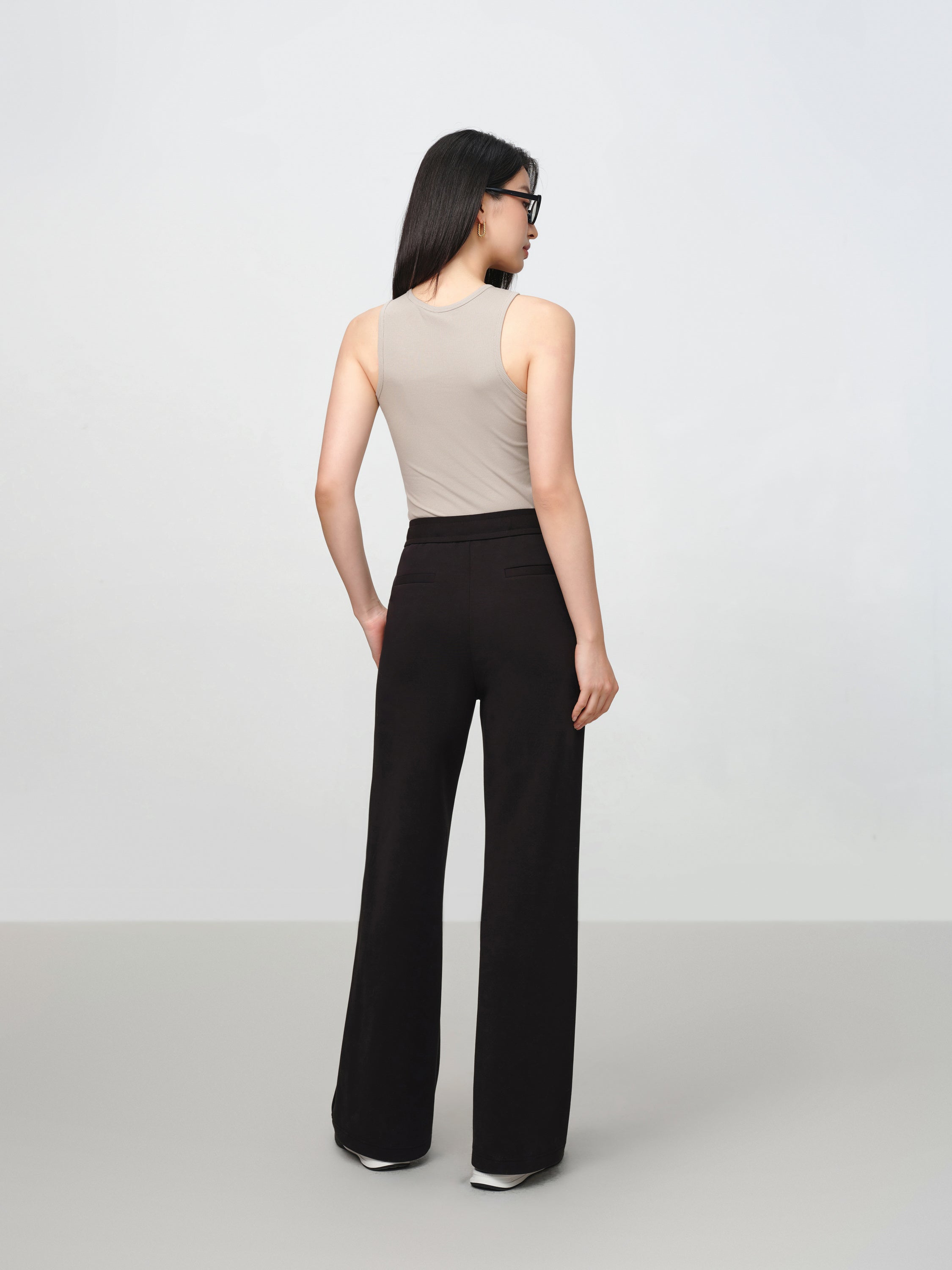 EP YAYING Black Cotton Casual Pants