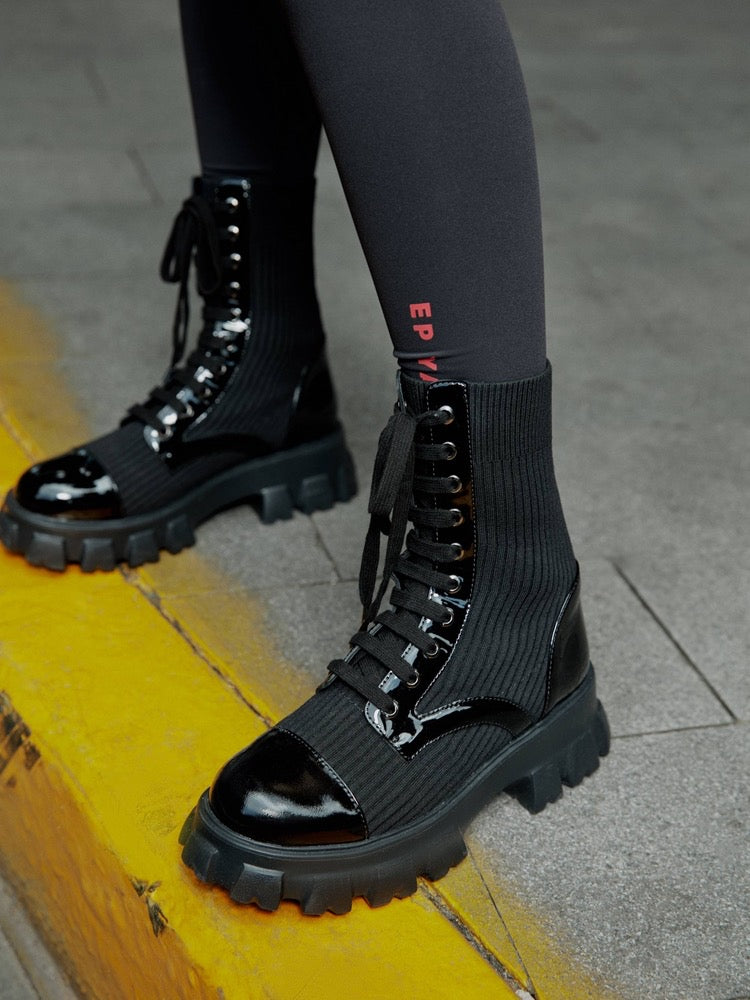 EP YAYING Knit Patchwork Martin Boots