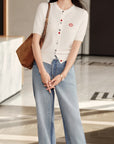 YAYING Wool Cashmere Color Button White Cardigan
