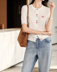 YAYING Wool Cashmere Color Button White Cardigan