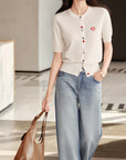 YAYING Wool Cashmere Color Button White Cardigan