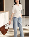 YAYING Wool Cashmere Color Button White Cardigan
