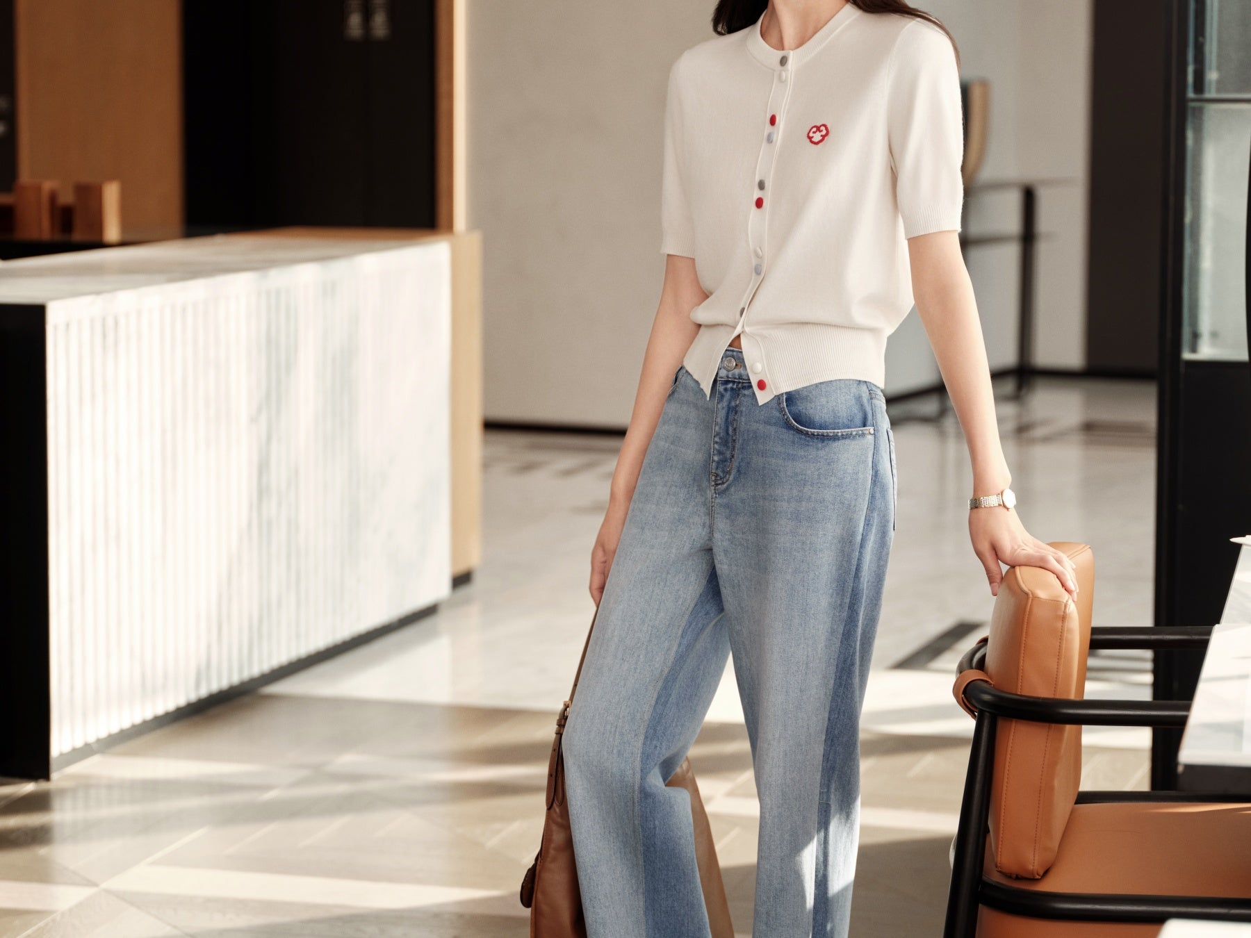 YAYING Wool Cashmere Color Button White Cardigan