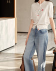 YAYING Wool Cashmere Color Button White Cardigan