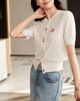 YAYING Wool Cashmere Color Button White Cardigan