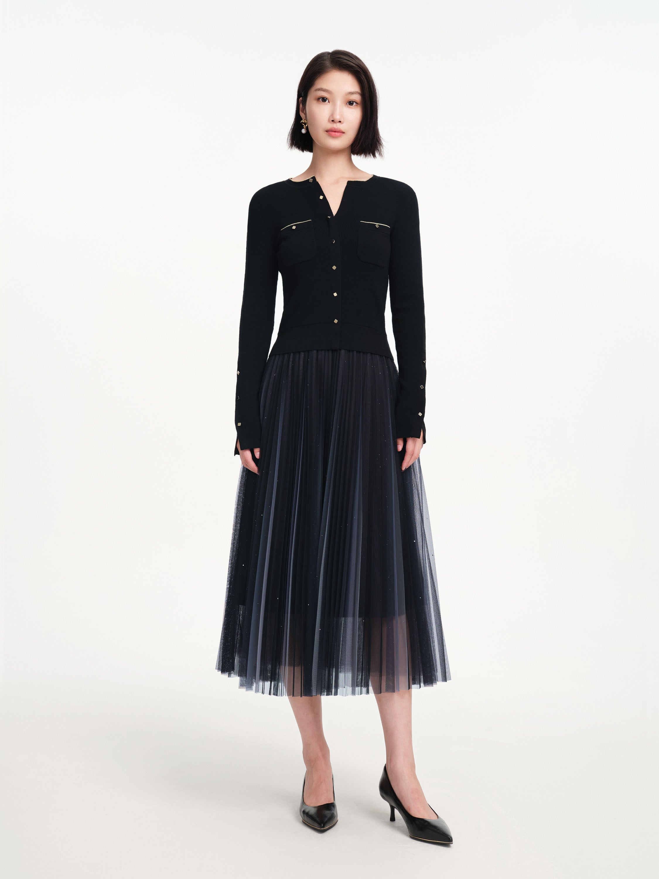 EP YAYING Mesh Pleated Dress with Fitted Tank