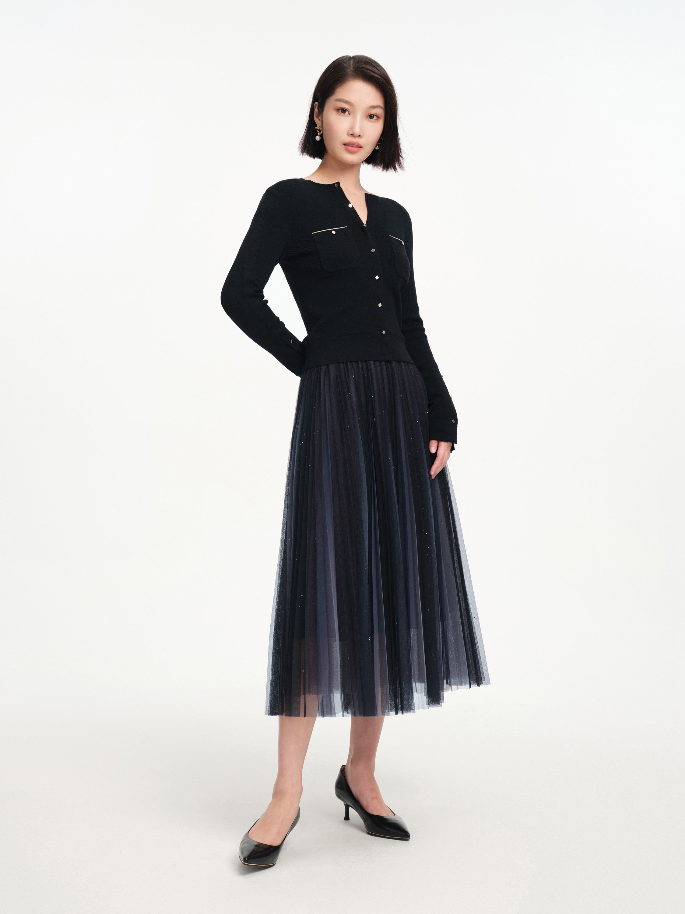 EP YAYING Mesh Pleated Dress with Fitted Tank