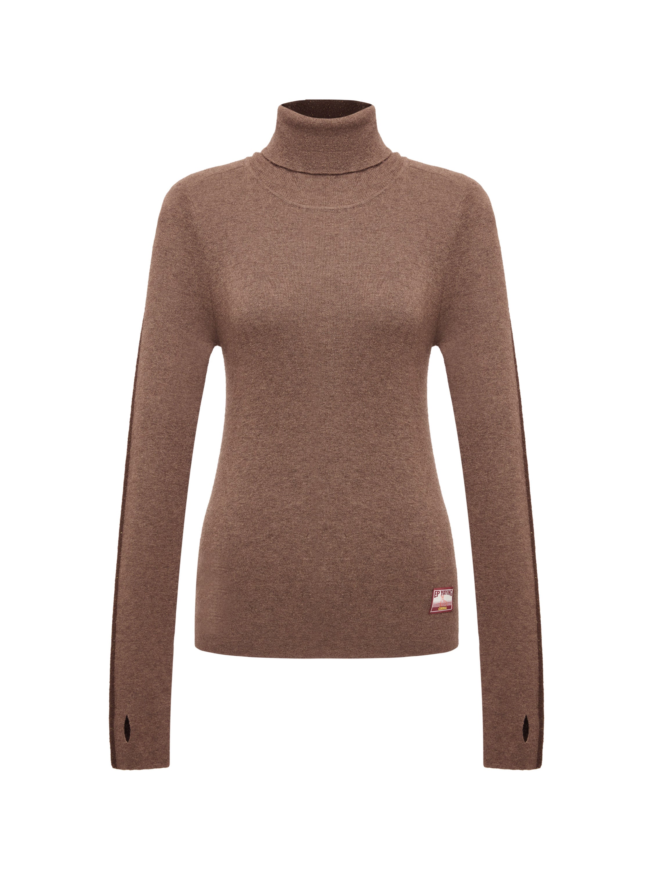 EP YAYING Brown Turtleneck Knit Top