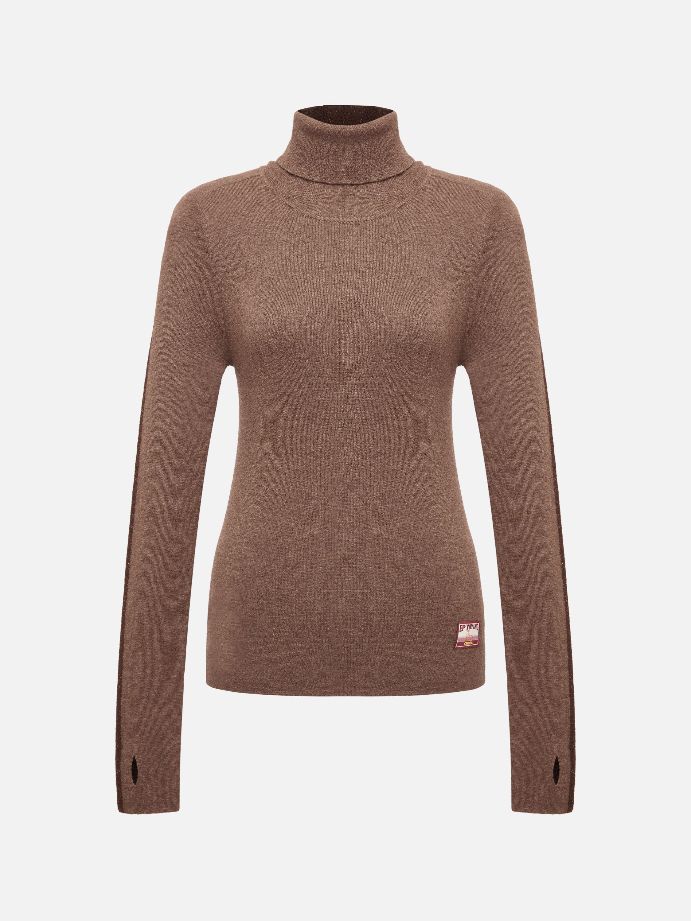 EP YAYING Brown Turtleneck Knit Top