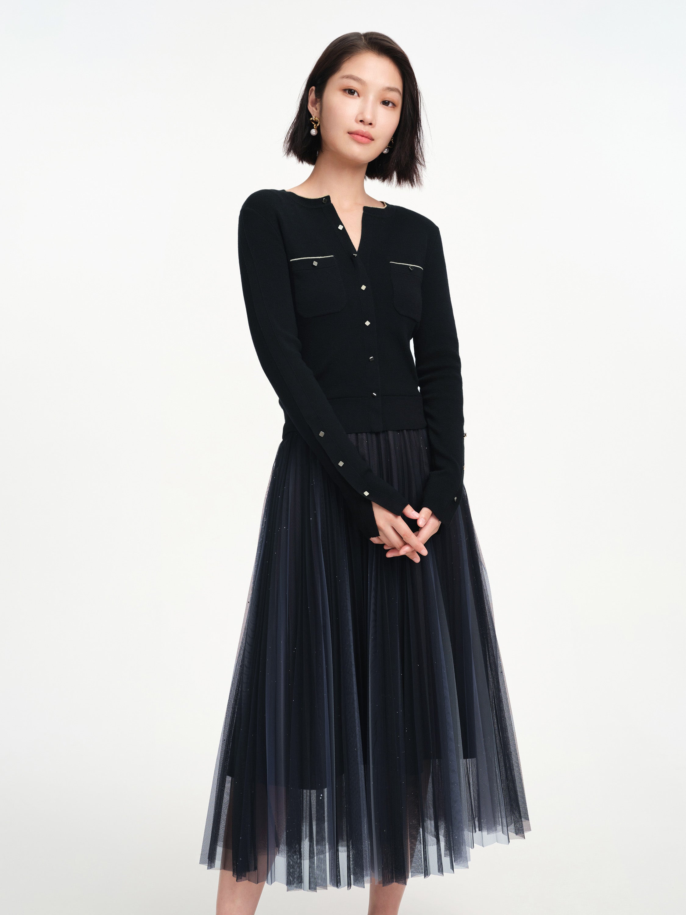 EP YAYING Mesh Pleated Dress with Fitted Tank