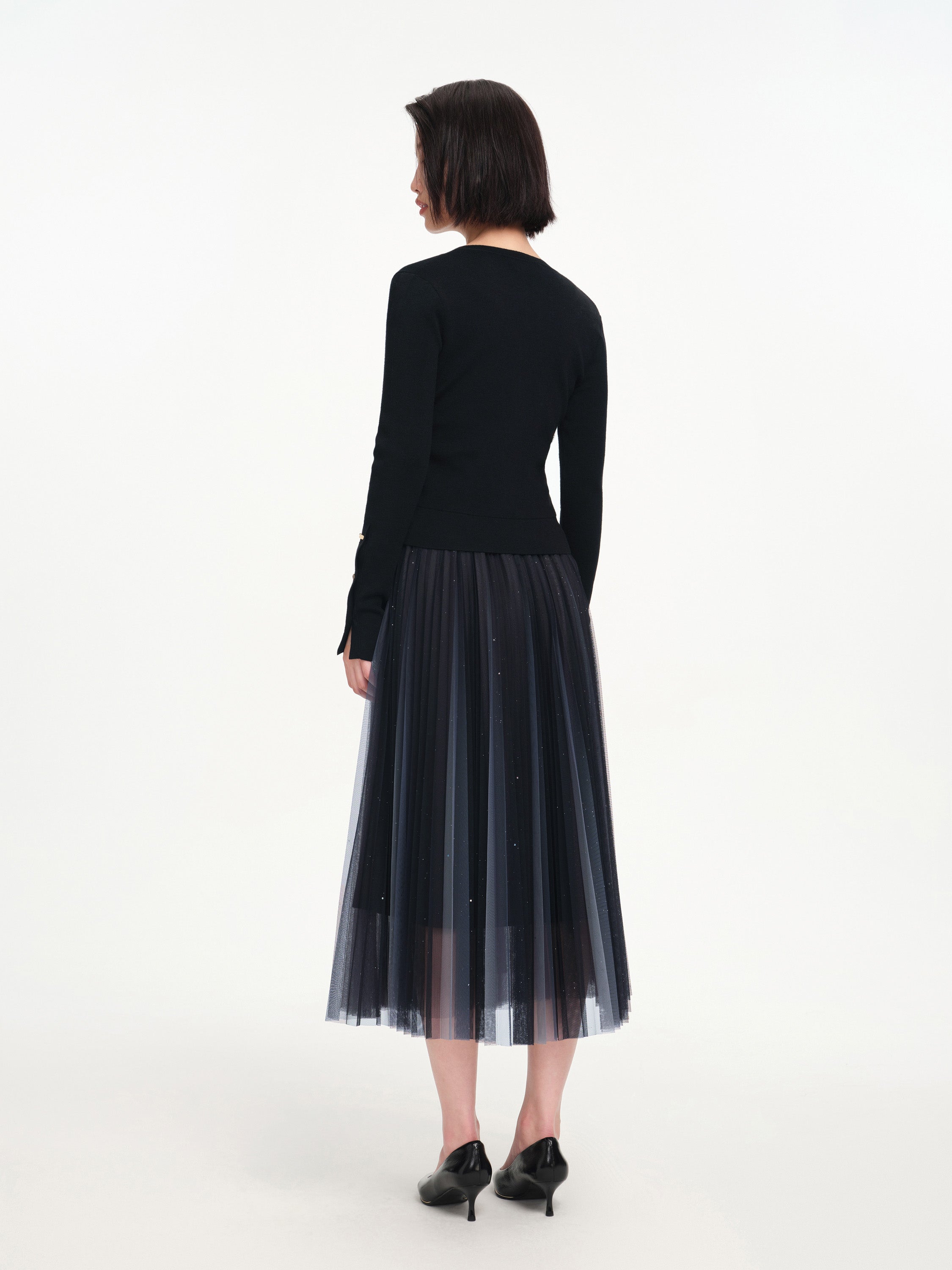 EP YAYING Mesh Pleated Dress with Fitted Tank