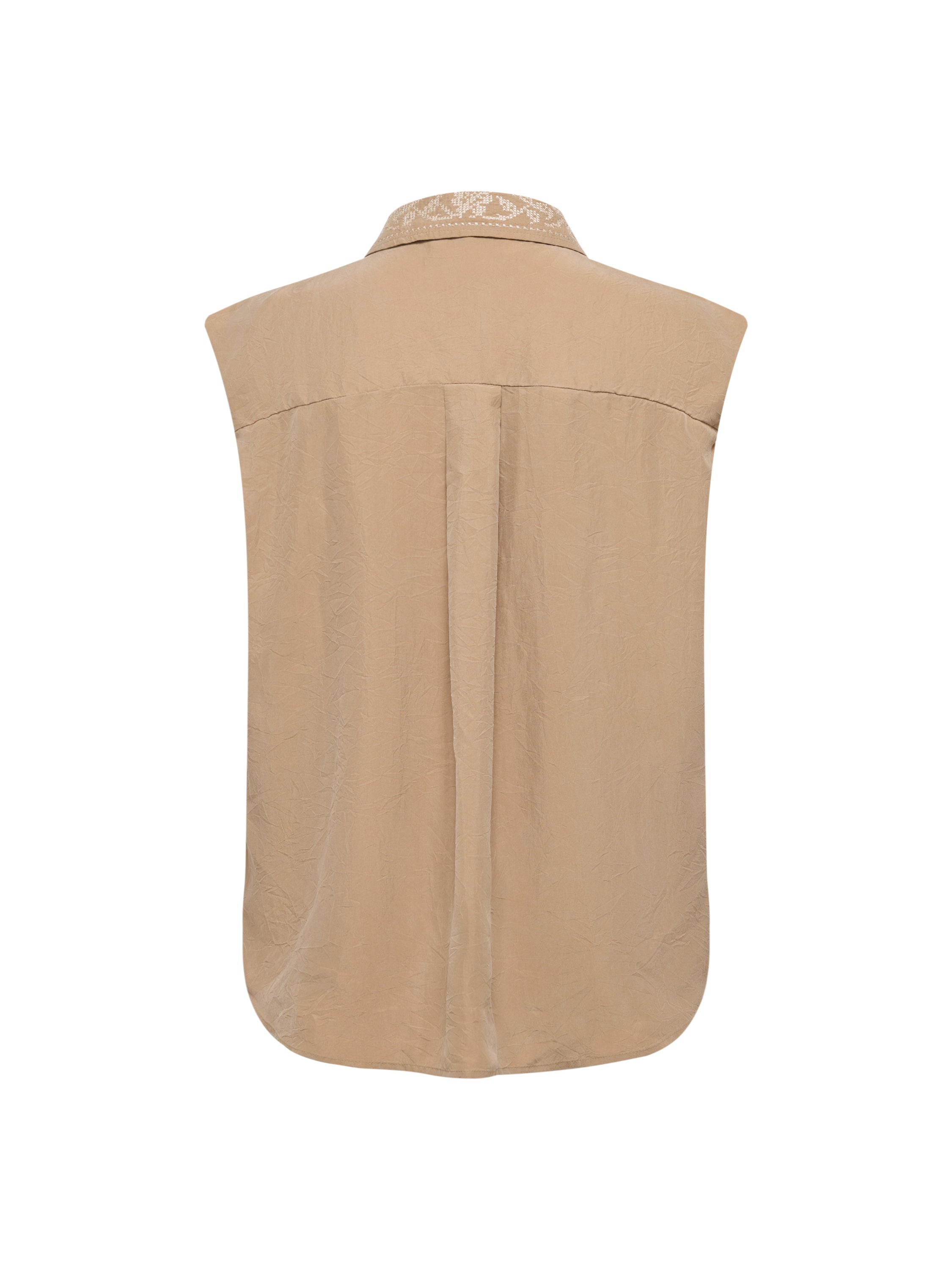 Sandy Mocha Cool Sleeveless Silk Embroidered Collar Sleeveless Top