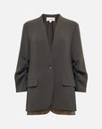Triacetate Mock Two-Piece Collarless Blazer Jacket