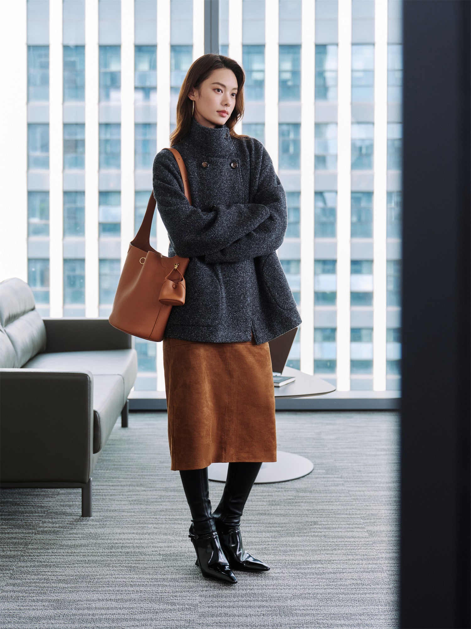 EP YAYING Faux Suede Straight Skirt EGKAA3507AT