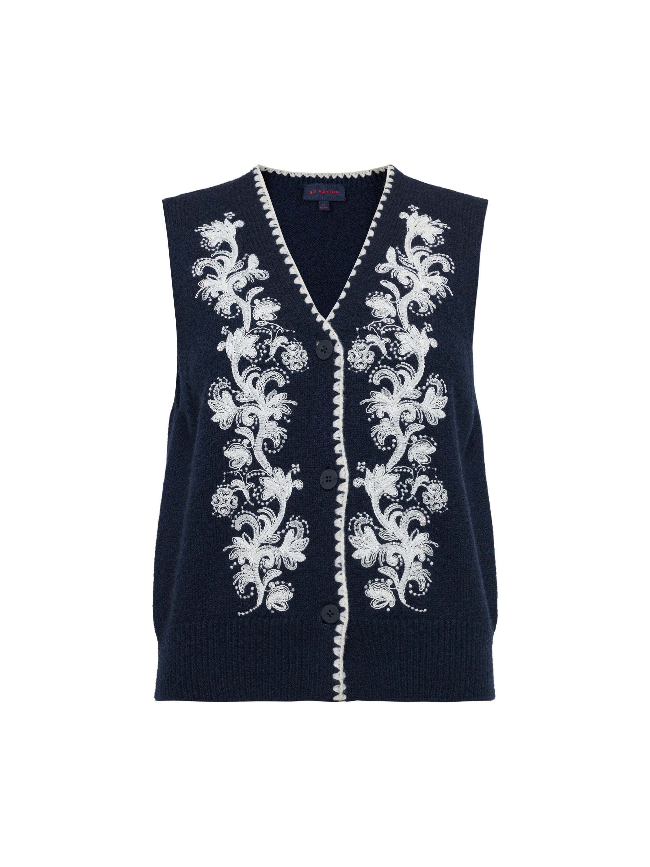 EP YAYING V-Neck Embroidered Cashmere Knit Vest EGLAG9008A