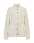 EP YAYING Pure White Cashmere Stand-Collar Drawstring Cardigan