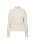 Silk Double-Face Satin Micro-Pleat Mandarin Collar Top