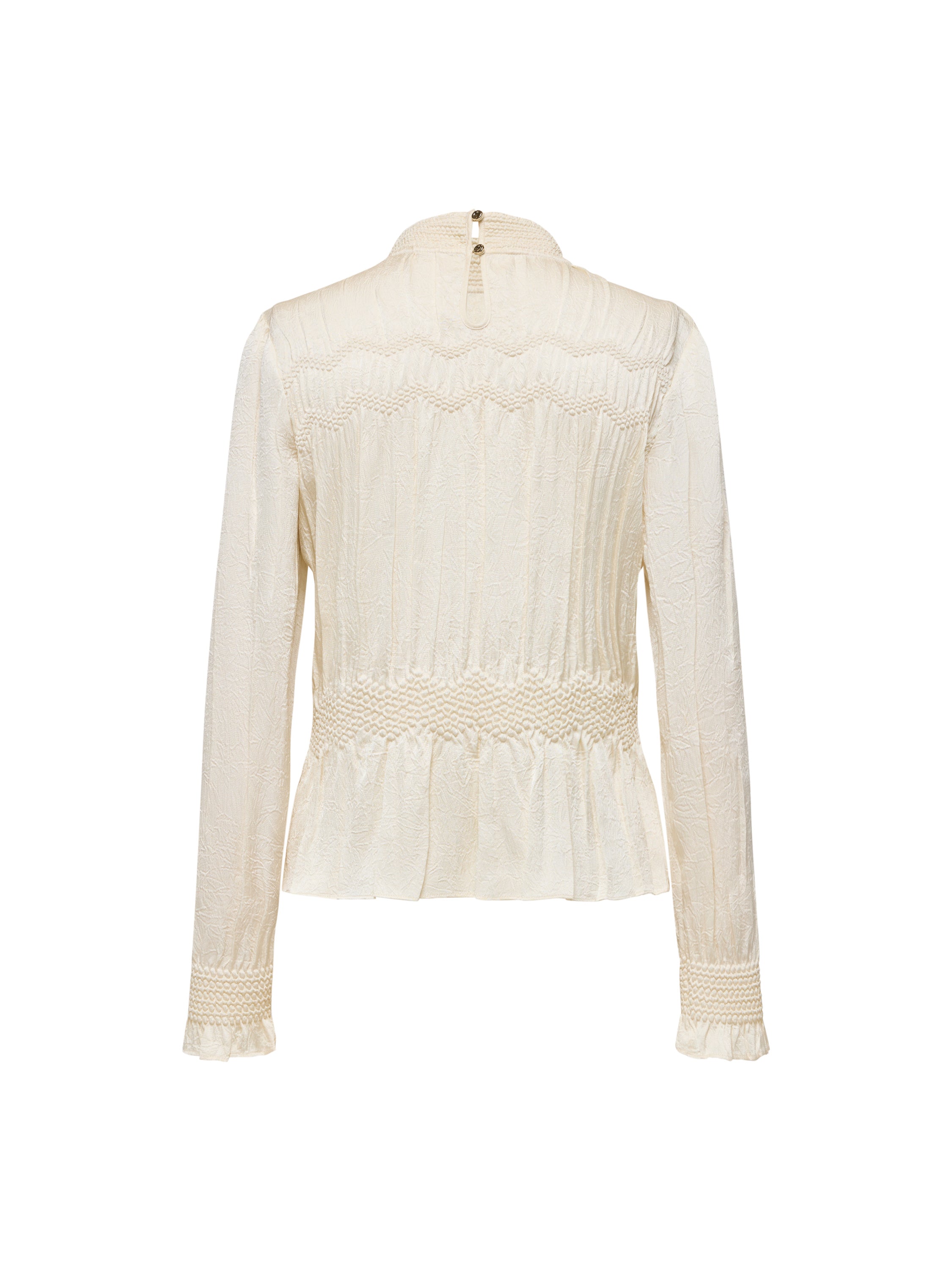 Silk Double-Face Satin Micro-Pleat Mandarin Collar Top