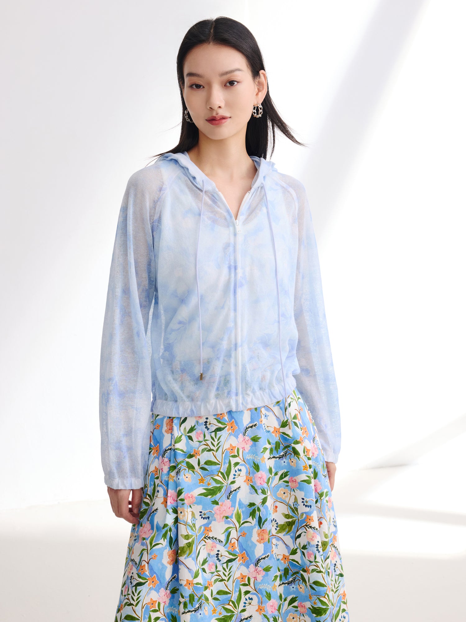 EP YAYING Linen Hooded Knit Cardigan